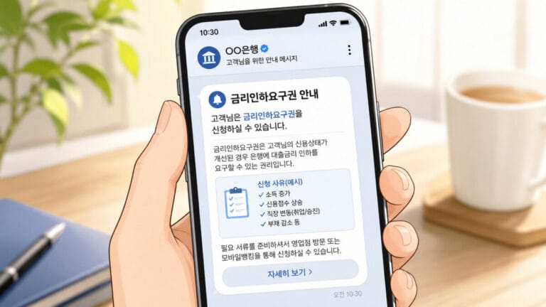 스마트폰에 금리인하요구권 문자가 와있다.