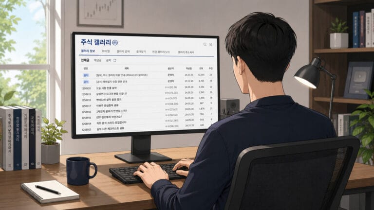 한 남성이 국내주식갤러리 게시판에 글을 작성하고 있다