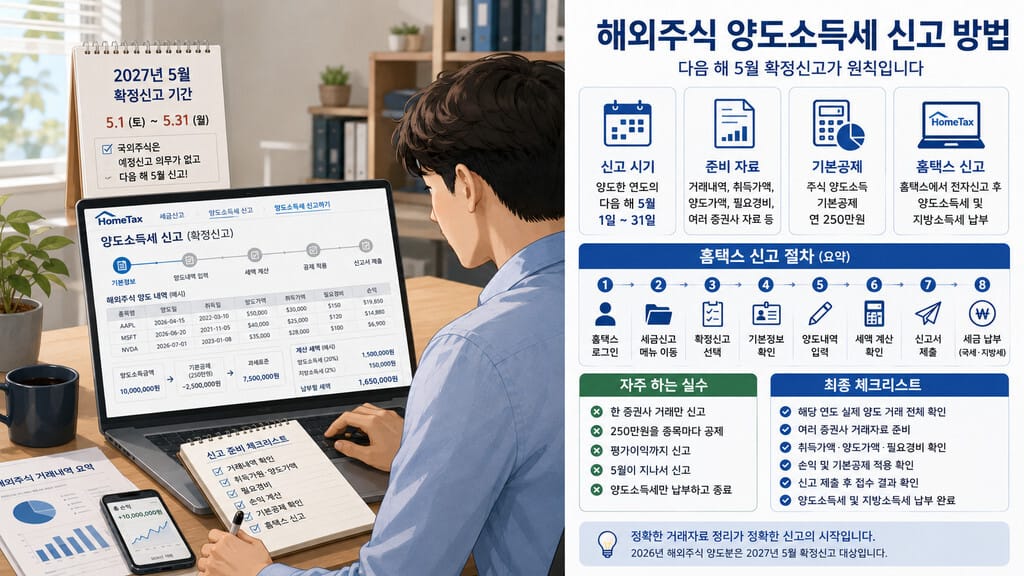 해외주식양도소득세 신고 방법 안내 인포그래픽