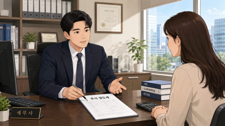 세무사와 주식 양도세율 상담을 하고있는 여성투자자의 모습