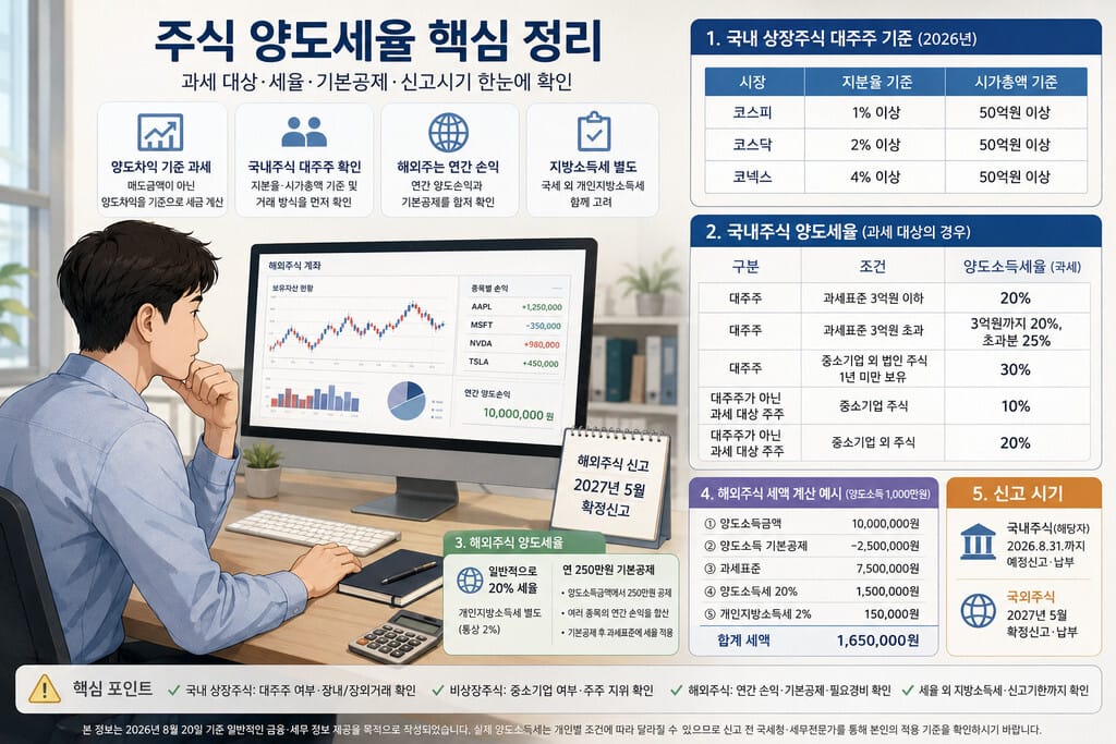 주식 양도세율 핵심 정리 인포그래픽