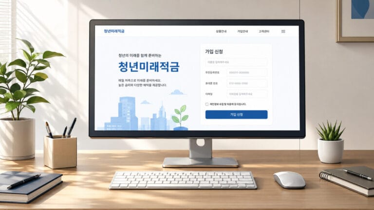 청년미래적금 가입 기간 신청 페이지가 PC 모니터에 보인다