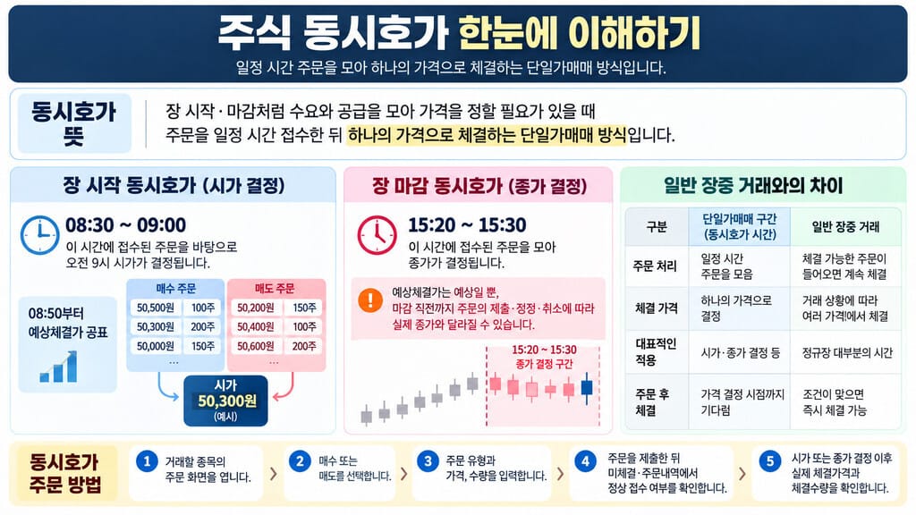 주식 동시호가 뜻 한눈에 이해하기 인포그래픽