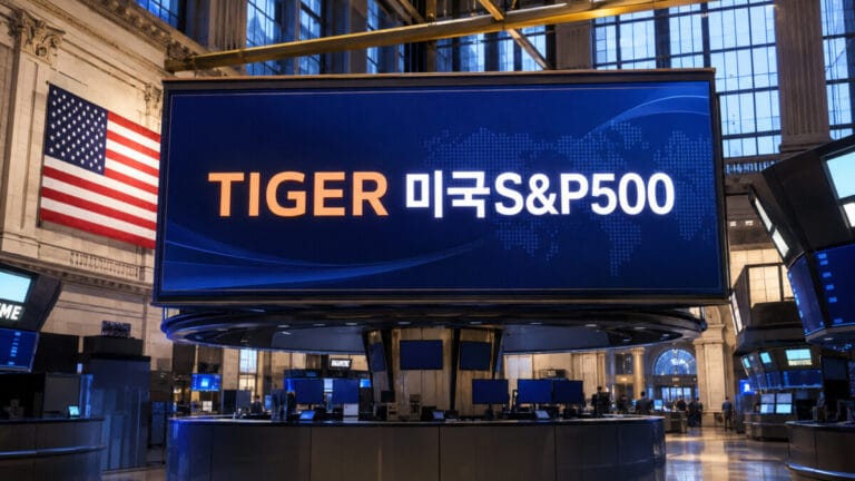 미국 증권거래소 전광판에 TIGER 미국S&P500 적혀있다