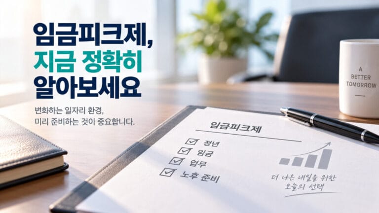책상위에 임금피크제 체크리스트와 볼펜이 놓여있다.