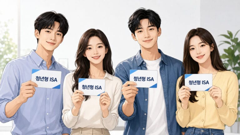 젊은 남녀들이 청년형 ISA 카드를 들고 있다