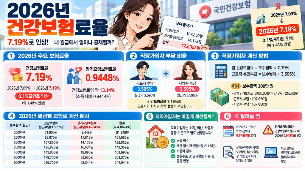 2026년 건강보험료율 정리 인포그래픽