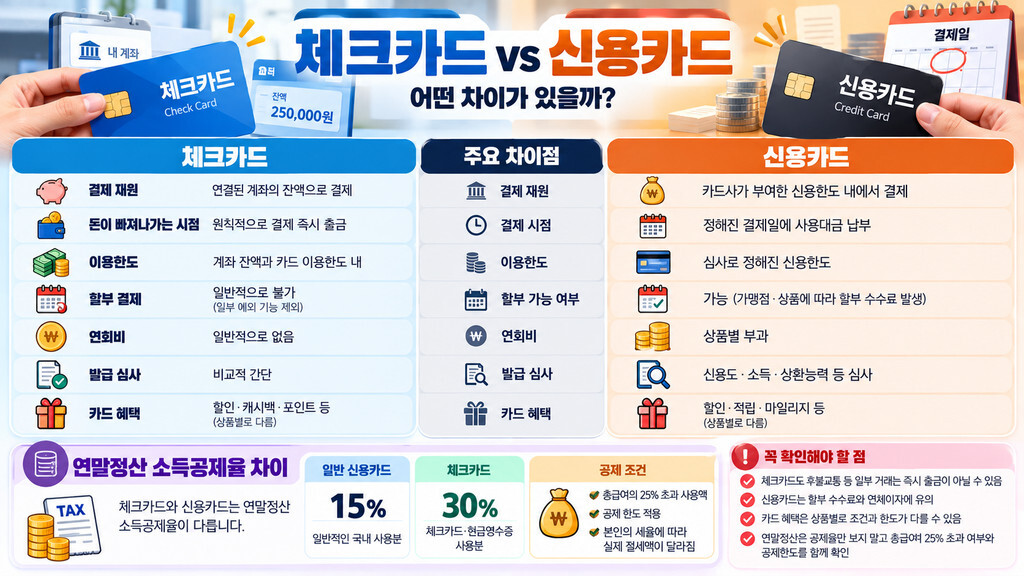 체크카드 신용카드 차이 인포그래픽