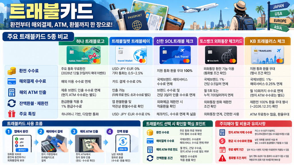 주요 트래블카드 5종 비교 인포그래픽