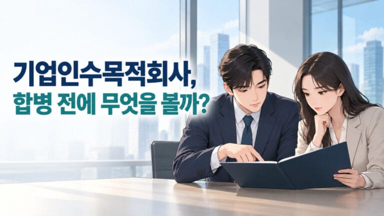 기업인수목적회사 직원 남녀가 서류를 보면서 체크하고 있다.